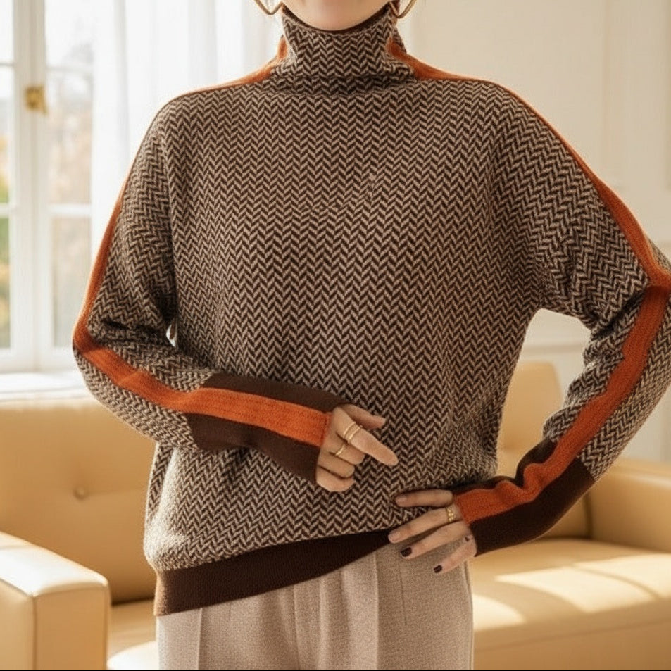 Eleanor | Hoher Halsausschnitt Herringbone Luxe
