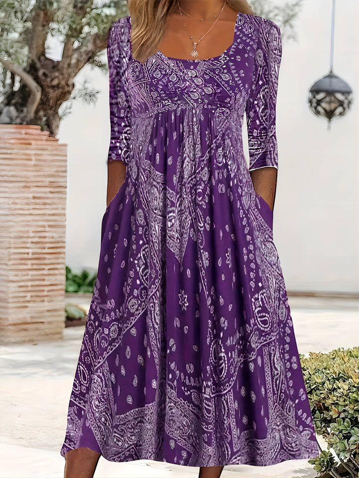 ELOWEN | MIDI-KLEID MIT LANGEN ÄRMELN IM CASUAL-STIL