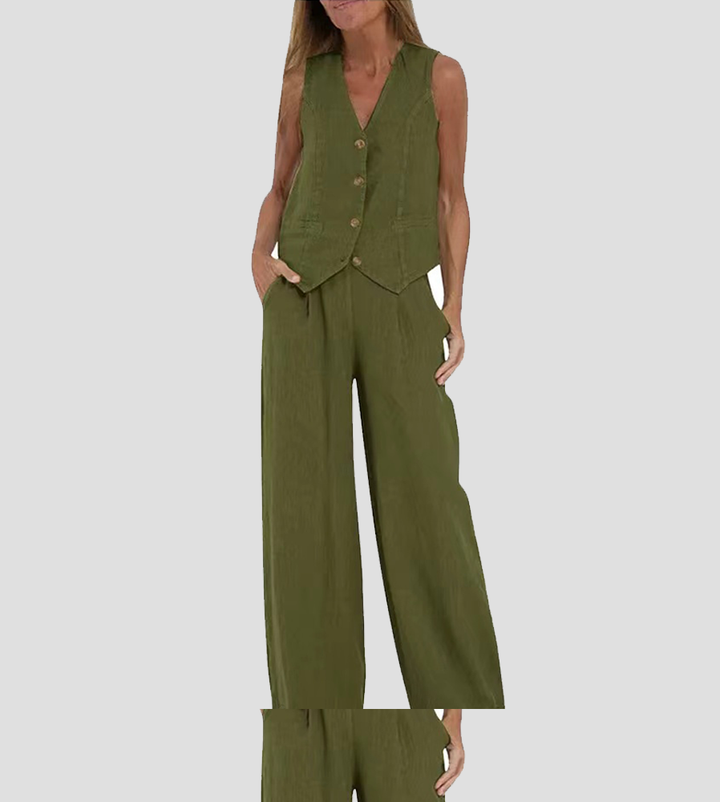 Aira - Ensemble Gilet Boutonné & Pantalon Large