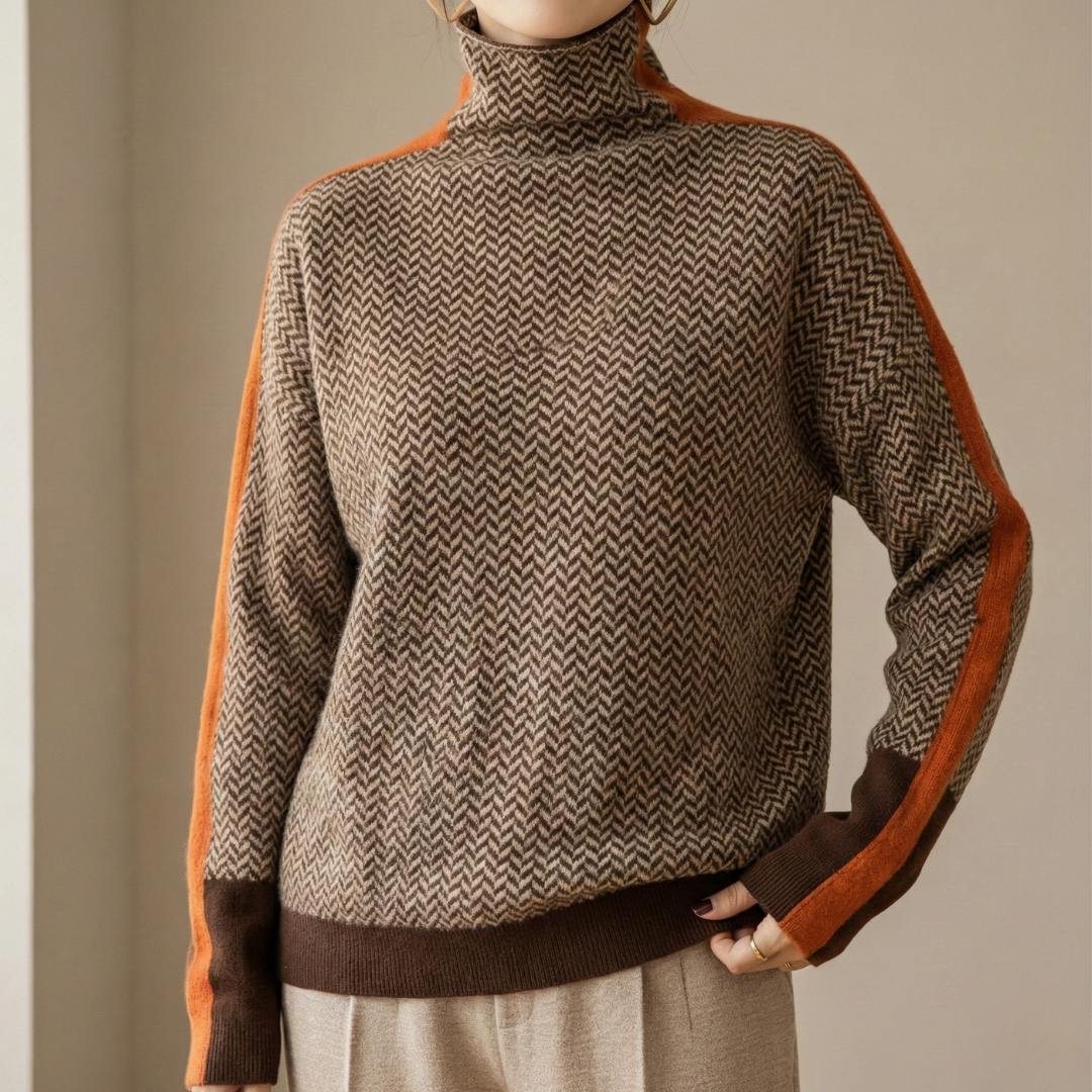 Eleanor | Hoher Halsausschnitt Herringbone Luxe