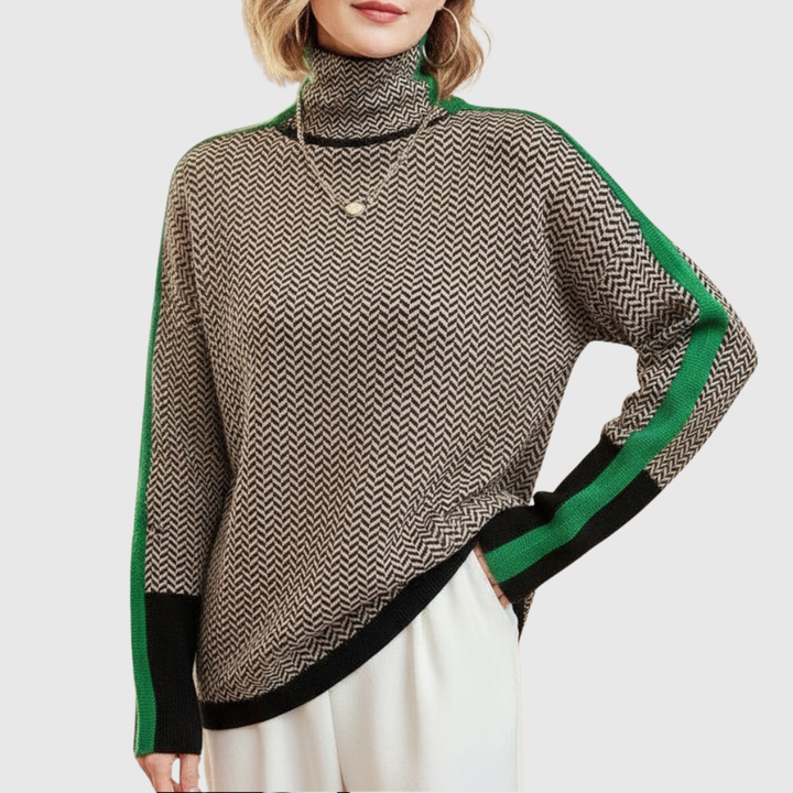 Eleanor | Hoher Halsausschnitt Herringbone Luxe