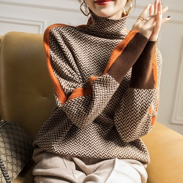 Eleanor | Hoher Halsausschnitt Herringbone Luxe