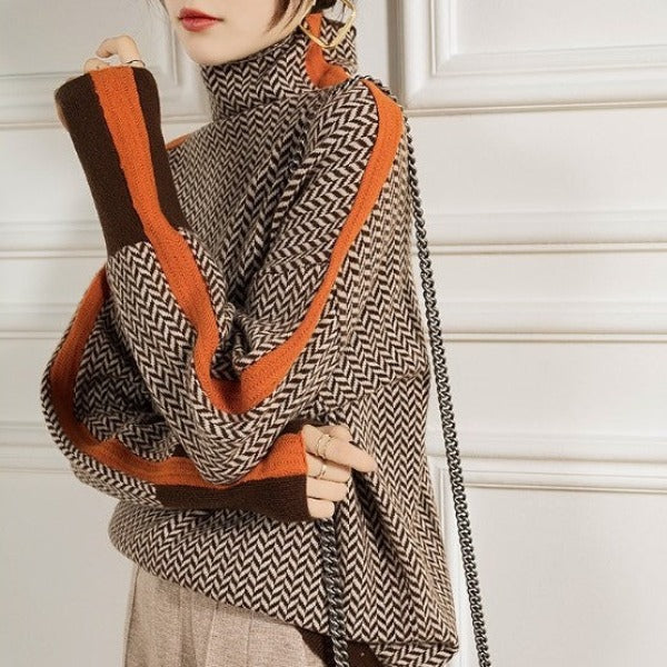 Eleanor | Hoher Halsausschnitt Herringbone Luxe