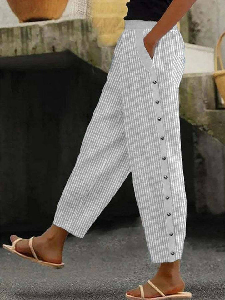 Linaya - Streifen-Hosen mit Knöpfen